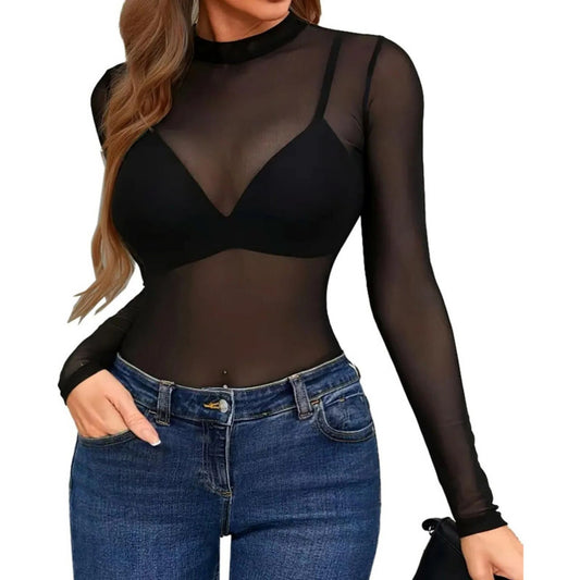 Body Tule Transparente — Manga Longa (13 Cores)