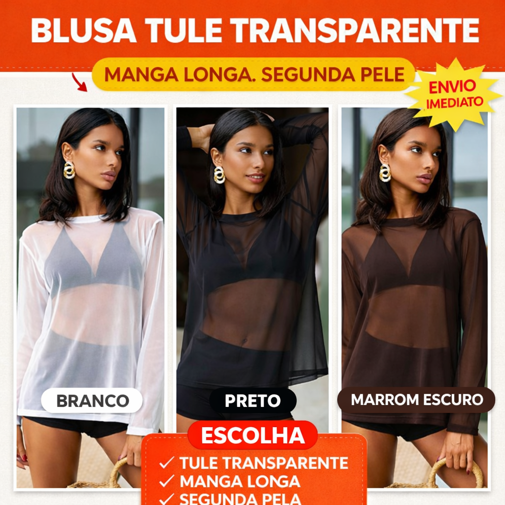 Blusa Segunda Pele Tule Transparente