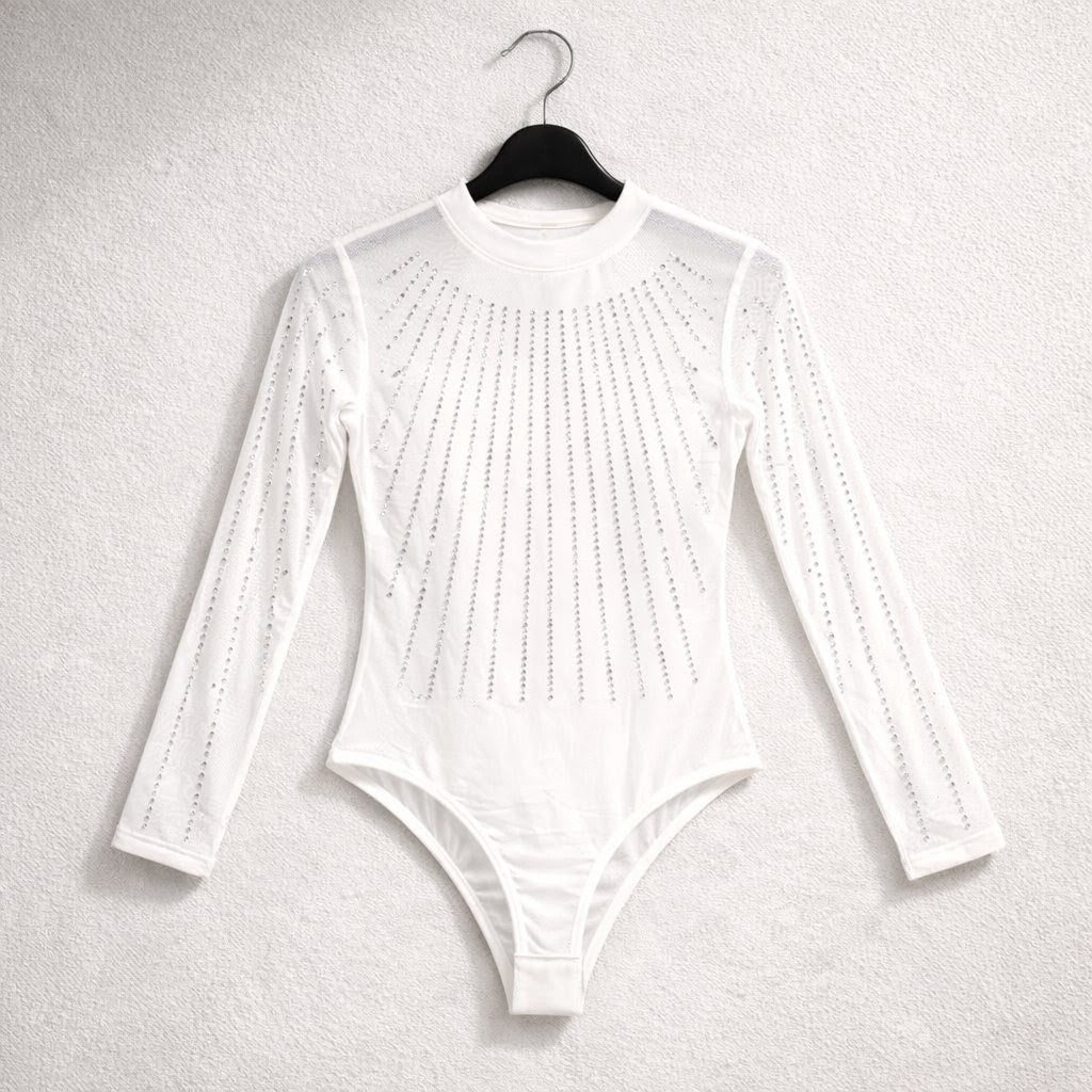 Body Tule Branco com Pedraria/Strass
