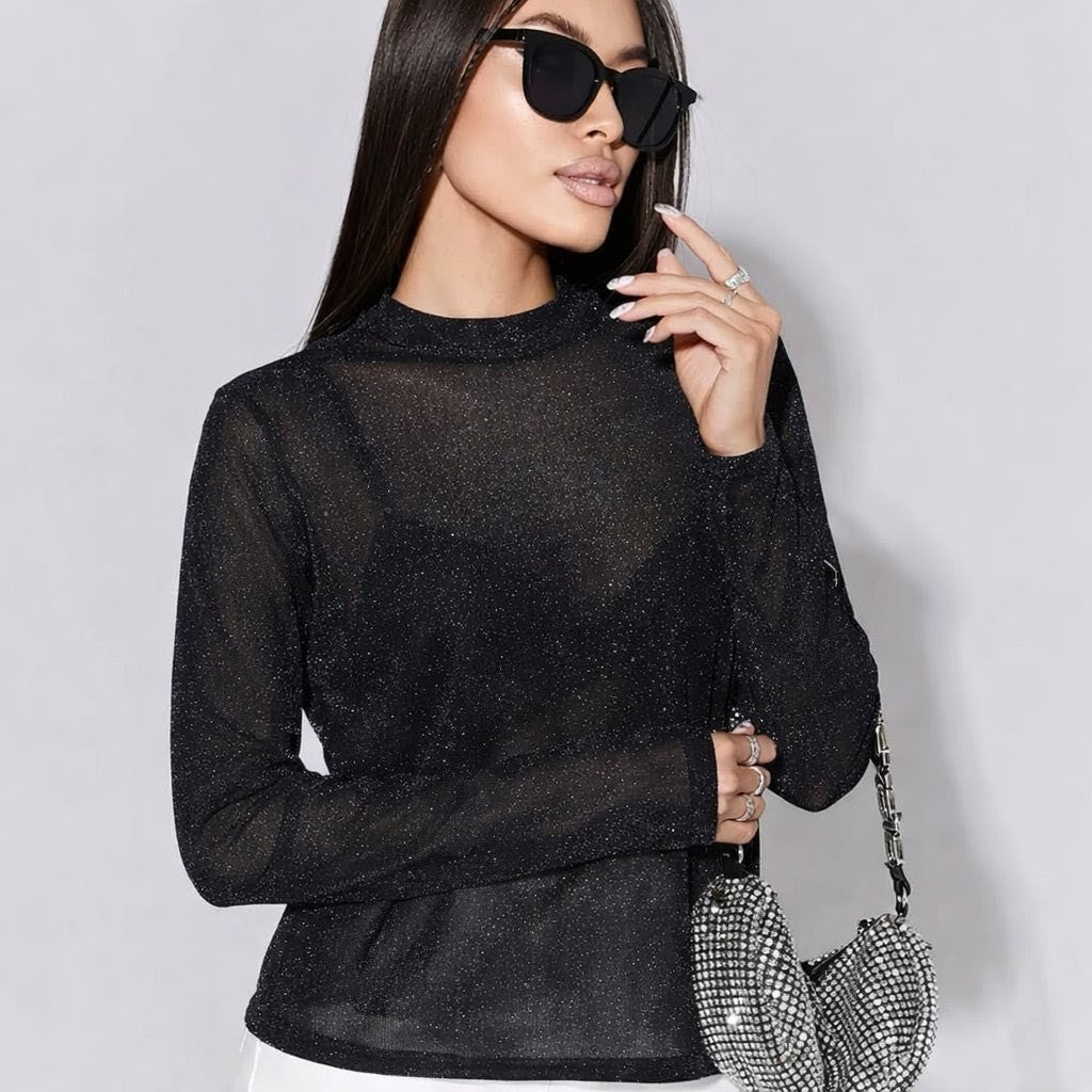 Blusa Tule Lurex Preta