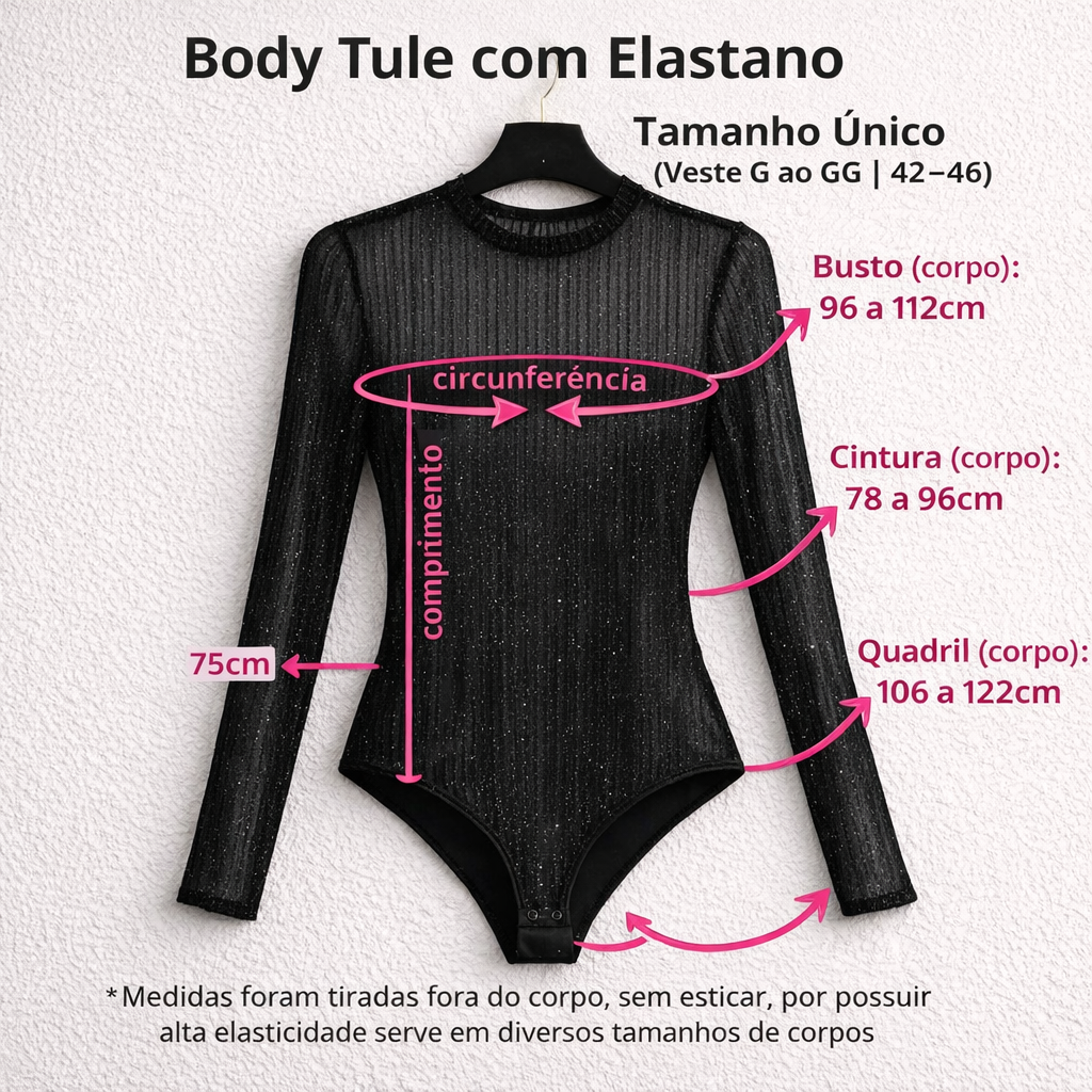 Body Tule Listrado com Brilho — Preto/Branco