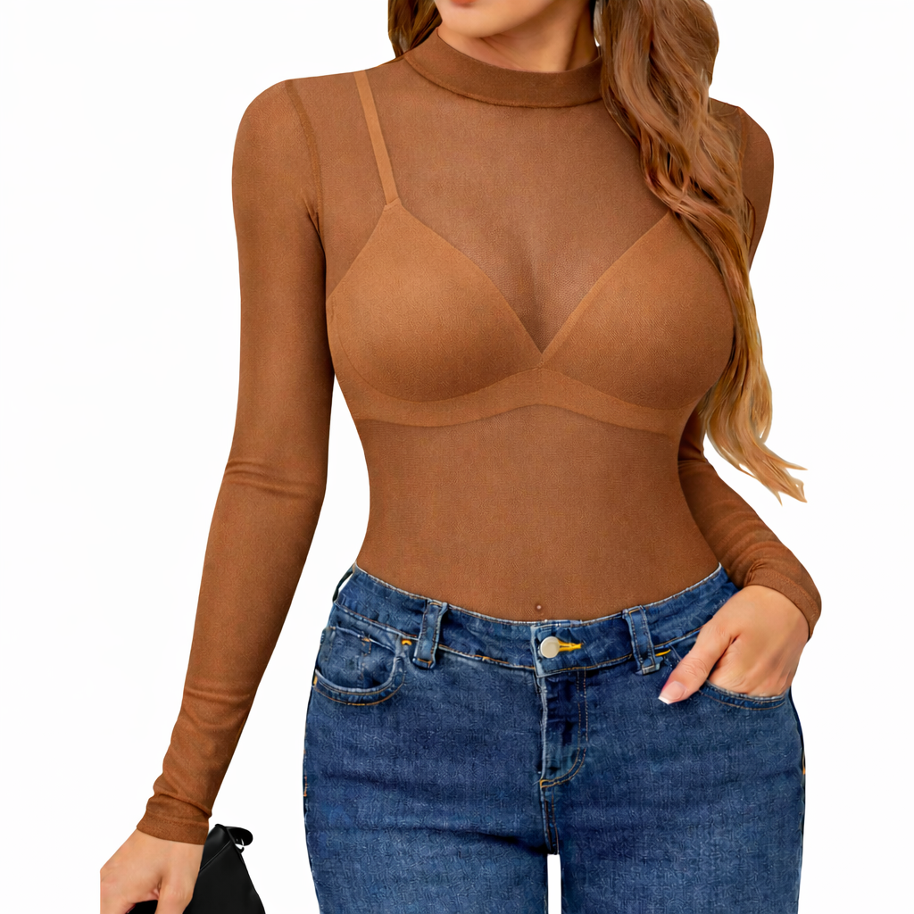 Body Tule Transparente — Manga Longa (13 Cores)