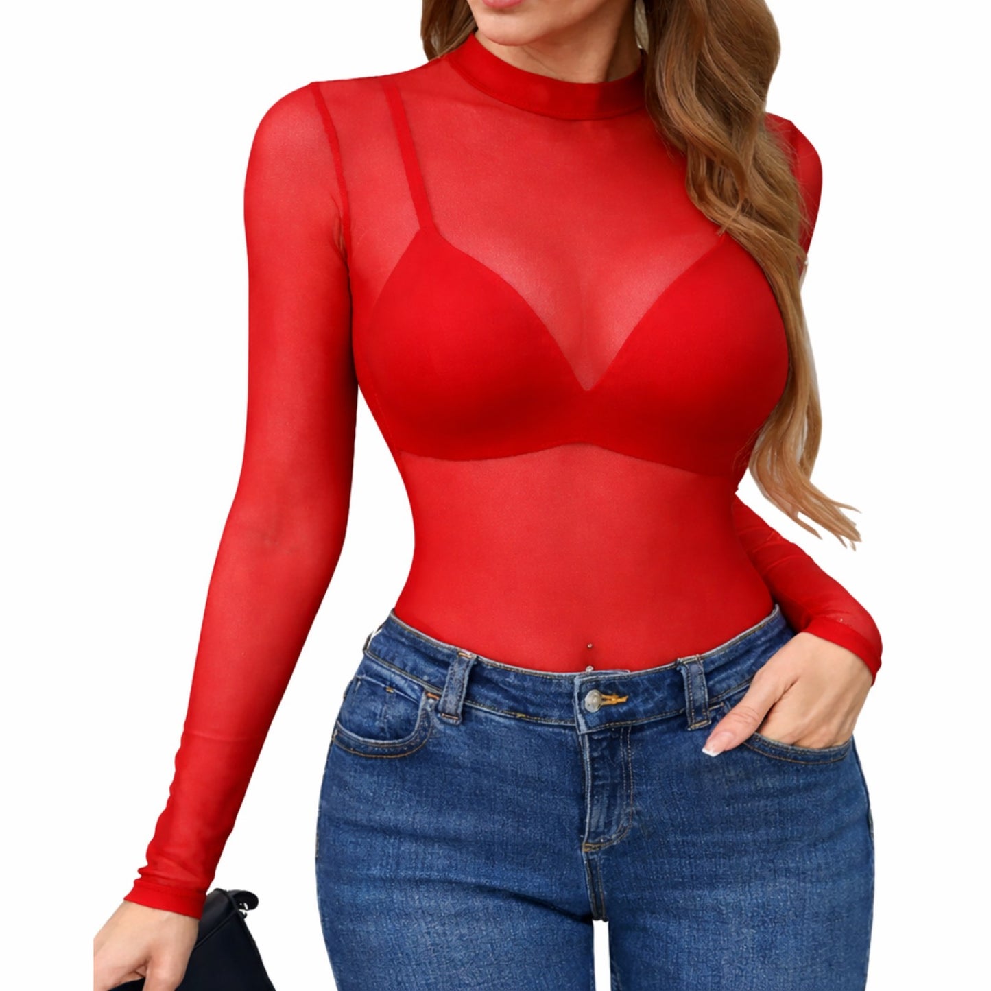 Body Tule Transparente — Manga Longa (13 Cores)